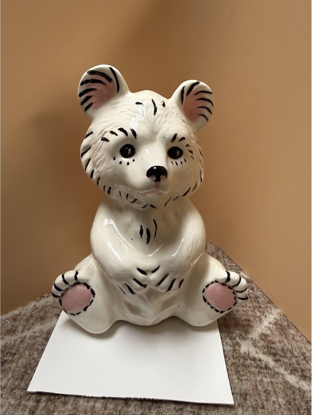 Inarco Japan Bear Bank Figurine  E-4222 Mid Century Vintage Kitsch Pottery White
